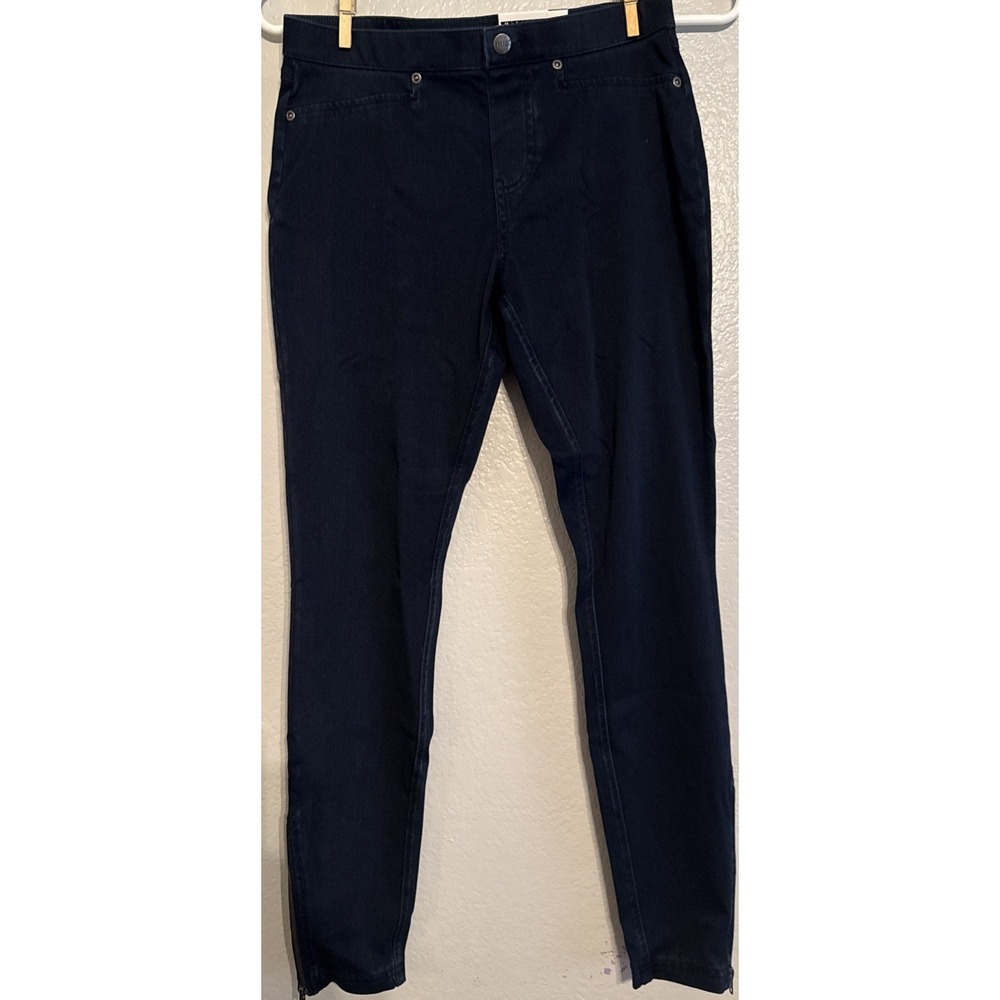 HUE Super Smooth Denim Skimmer Leggings Night Wash Blue Zipper Hem Size S NWT
